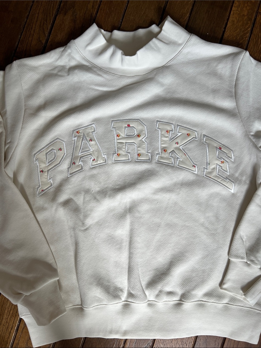 PARKE Ivory Floral Varsity Heritage Mockneck Size S/M Maggie & Emma NIB NWT - Picture 8 of 13